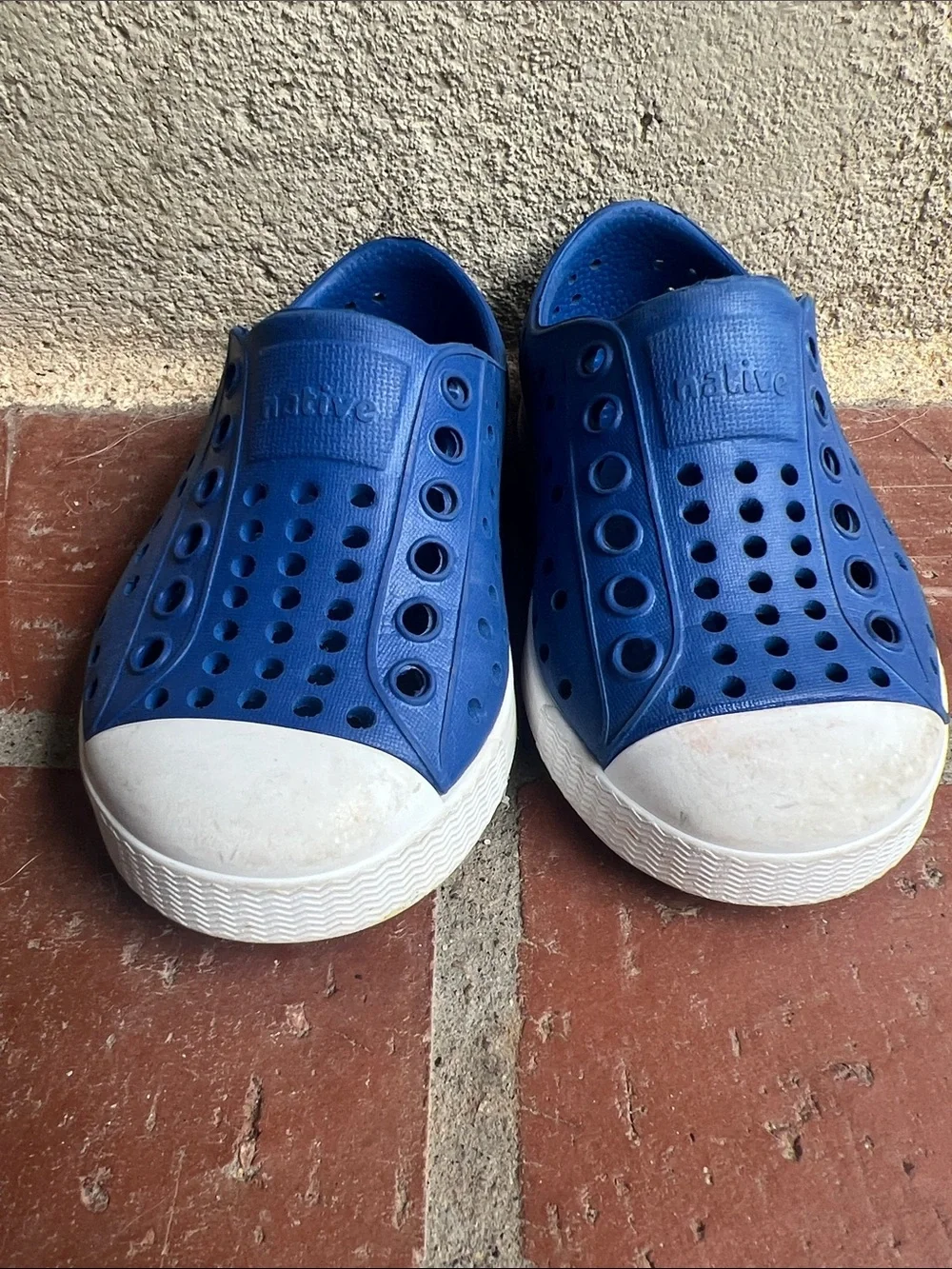 Native Kids Slip-On Shoes in Blue with White Toe Cap